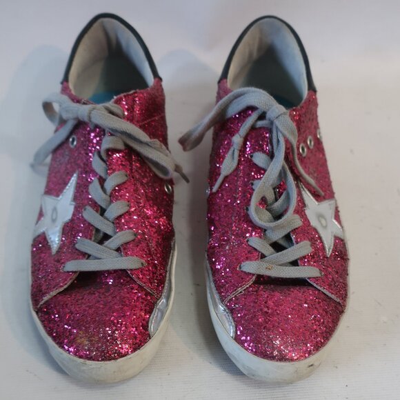 Womens GGDB Golden Goose Magenta Superstar Glitter Trainer Sneakers 38 US/8 - Picture 2 of 14